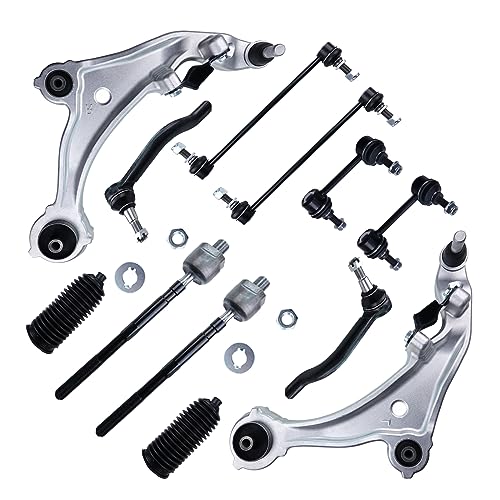 12pcs Front Lower Control Arms Ball Joints Sway Bar Tie Rods End Links Rack & Pinion Boot K620195 K750094 K750255 K750256 ES800356 Replacement for 2007-2013 Nissan Altima Professional Suspension Kit