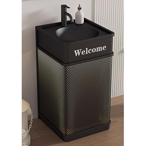 Sxlawesom Mueble de baño Independiente con Lavabo de Acero Inoxidable, Estilo Industrial, Ideal para Garaje, Bar o Restaurante.(Black)
