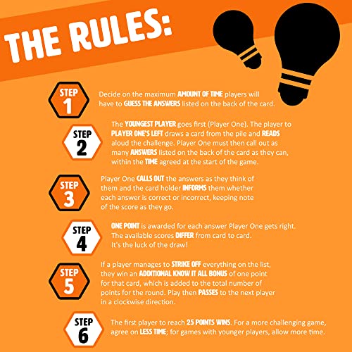 Image of Ginger Fox Know It All Quick Thinking Fire Round Trivia Card Game - Can You List More Correct Answer Than Your Opponent?