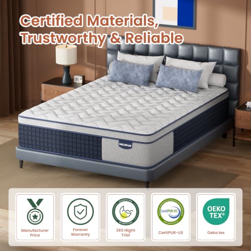 Image of 14 inch Medium Firm Queen Mattress Extra Back Support, 365 Nights Trial | Hybrid Mattress 10 Years Warranty - Upgrade Pocket Springs Bed Mattress in a Box with Cooling Gel Comfort - CertiPUR-US