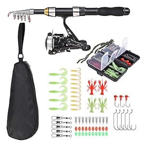 Lixada Hengelset voor beginners met werpmolen en telescoophengel van 1,3 / 1,5 m, koffer met haken, kunstaas, dobbers, met opbergtas