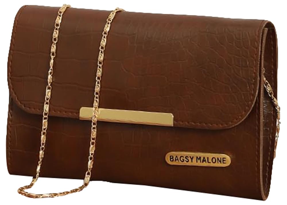 bagsymalone Bagsy Malone Stylish Sling Bag | Clutch Cum Sling Bag | Handcrafted Vegan Leather Bag (Croco Brown)-picture-13