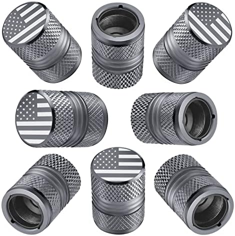 Tire Valve Stem Caps for Car American Flag Tires Air Caps Cover 8 Pack Corrosion Resistant Premium Alloy Universal for SUV Truck Motorcycle Bike Gray