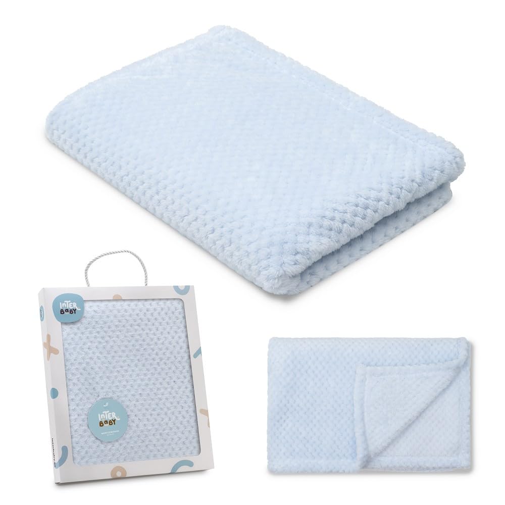 Interbaby - Manta Bebé Recien Nacido 100% Poliéster | Extrasuave de Porcorn, Cómoda, Cálida | Mantita Meses Bebé 80x110cm, Unisex, para Cunas, Carritos (Azul)