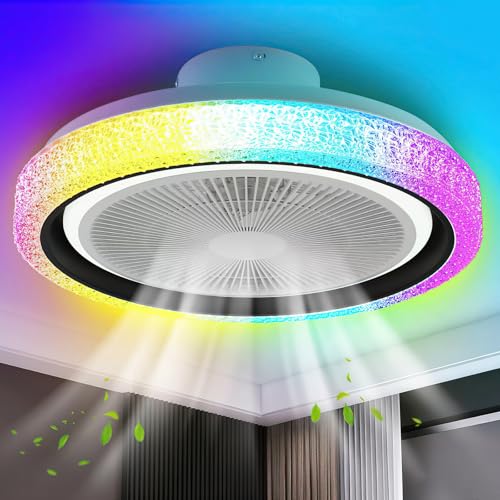 CIGAA Ceiling Fans with Lights - RGB Ceiling Fan with Bluetooth Speaker and Remote | Smart LED Fan Light 6 Speeds Dimmable, Low Noise & Bright for Bedroom, Living Room (3500K–6500K)