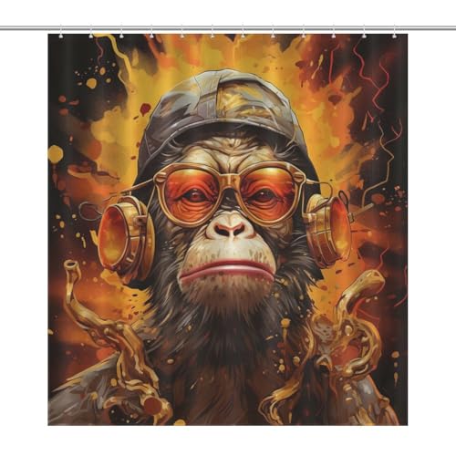 Rideaux de douche imperméables et lavables en machine motif singe 168x183 - 7