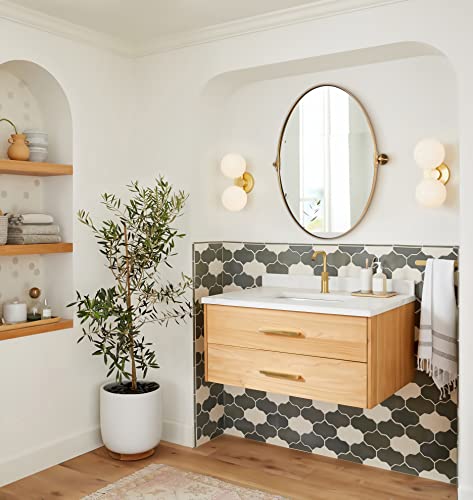 Moon Mirror Gold Oval Pivot Mirror, Oval Gold Vanity Mirror For Wall, Oval Mirror For Bathroom, Gold Metal Framed Tilting Bathroom Pivoting Mirror For Wall Mounted( Overall 23.75" X 28") #TOP18