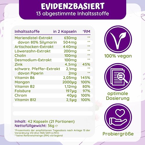 loodus® Leberkur Kapseln - 13fach Komplex mit Mariendistel Artischocke Löwenzahn & Cholin für die normale Leberfunktion - Leber Kapseln hochdosiert & vegan - Leber Komplex in praktischer PROBIERGRÖSSE – Bild 3