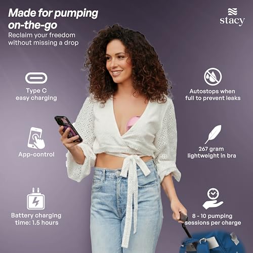 Image of Stacy Breast Pump Electrical | Soft Silicone Flange Insert | Portable Electric Breast Pump for Feeding Mothers, Automatic App-Controlled, FDA Approved