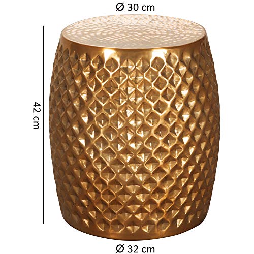 Wohnling Beistelltisch 32x42x32 cm Aluminium Anstelltisch Gold Orientalisch Rund | Flacher Hammerschlag Sofatisch Metall… – Bild 5