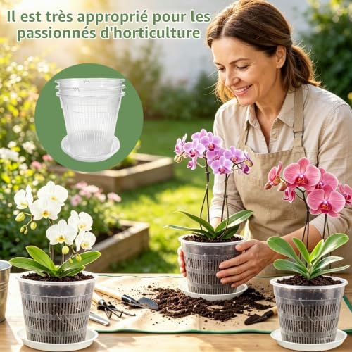 HSLXBY Pot orchidée Transparent, 9 Pcs 11/14/16 Cm avec Et Soucoupes – vue 6