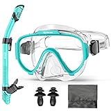 【DISEÑO DE HEBILLA AJUSTABLE】 El snorkel set presenta una correa para la cabeza totalmente ajustable. La hebilla de botón mejorada puede ajustar fácilmente la longitud de la correa para adaptarse a todos los tamaños de cabeza. Los faldones faciales de silicona avanzada se adaptan a casi todas las formas de rostro y son adecuados tanto para hombres como para mujeres. El set para snorkeling es muy adecuado para profesionales y principiantes.