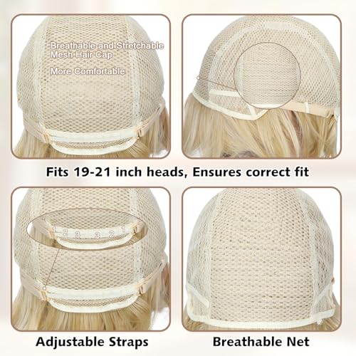 Image of QUEENTAS Unisex 10 Inch Short Straight Blonde Wig, Heat Resistant Synthetic Glueless Wig for Halloween Cosplay Daily Wear