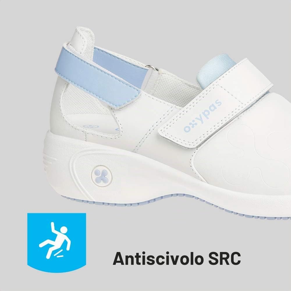 Oxypas Scarpe da Lavoro in Pelle - Salma - Zoccolo di Sicurezza da Donna, Antiscivolo e Confortevole, Ideale per l'Assistenza Ospedaliera e Infermieristica, Blu, 36 EU