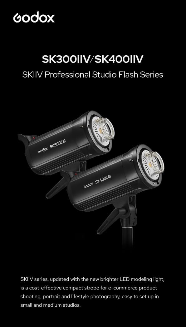 Godox SK400II-V 400Ws Photo Studio Strobe Flash Monolight Light 2.4G Wireless X System with 10W LED Modeling Lamp & Bowens Mount for Studio, Shooting, Location and Portrait Photography-120V SK400IIV