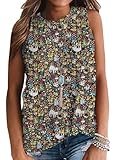Picture of Floral Tank Tops for Women Waffle Knit Twist Knot Crewneck Sleeveless Blouse Tropical Hawaii Animal Beach Summer Shirt Seniors, L