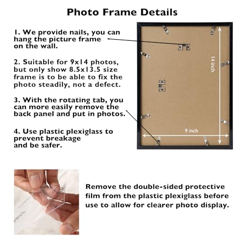 Image of JCJMY 9x14 Picture Frame Black for Wall Hanging, Wall Mounting Horizontally or Vertically, 9 x 14 Wall Gallery Poster Photo Frame with Shatter Resistant Plexiglass, Black