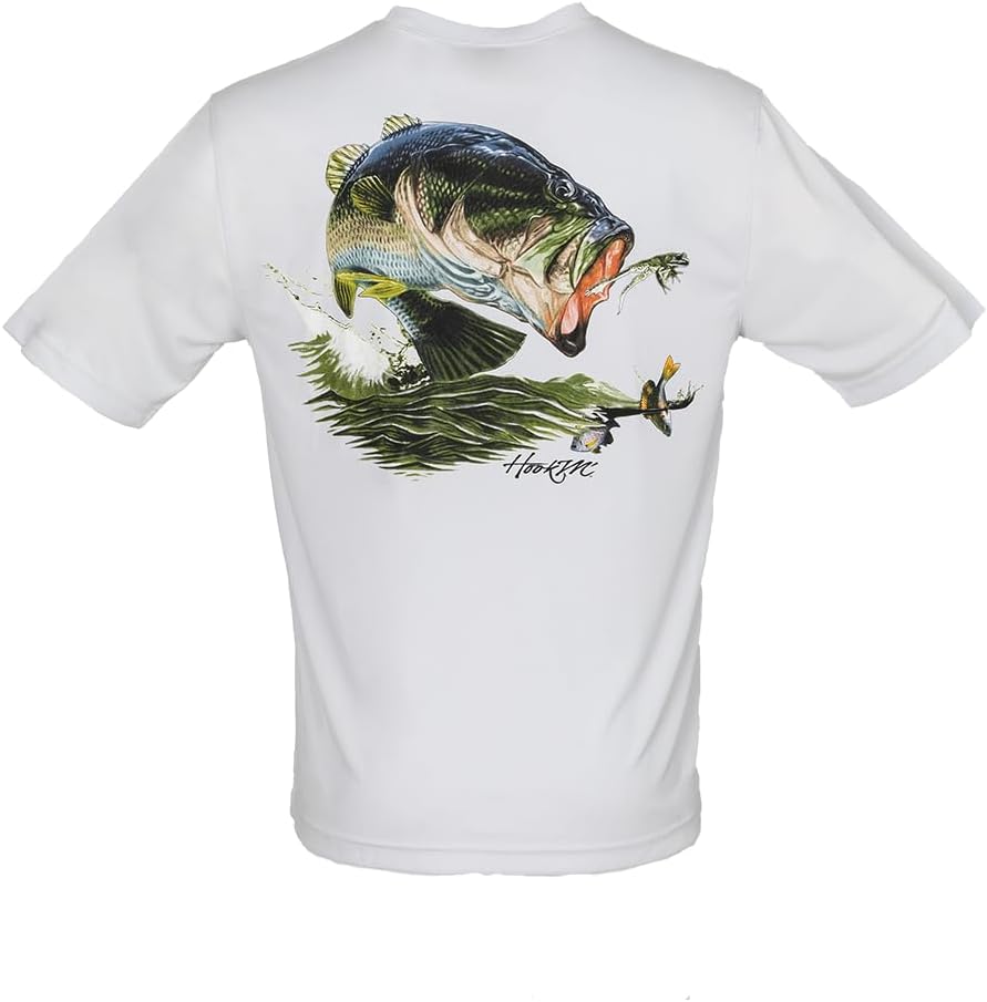 Bimini Bay Outfitters Hook M’ Performance Short Sleeve Fishing Shirt with with UPF Protection, Bass Microchip