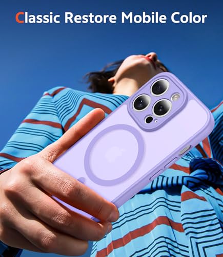 Image of FNTCASE for iPhone 13 Pro-Max Case: Matte Magnetic Phone Cases Compatible with Magsafe Slim Anti Yellowing Military Grade Drop Protection Rugged Protective Translucent Cell Cover (C-Purple)