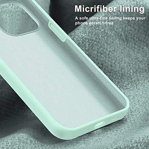 Image of Elzzi Microfiber Candy Case Compatible for iPhone 14 Pro Max, Shockproof Slim Back Cover Liquid Silicone Case (Mint), Green