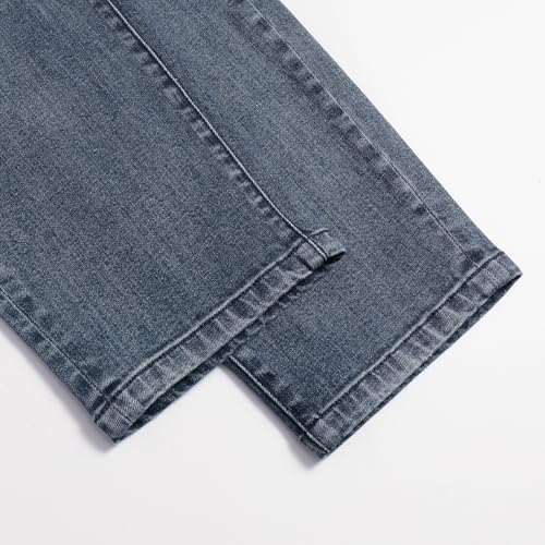 Men's Regular Fit Comfortable Haze Blue Retro Cat Whisker Elastic Casual Straight Leg Jeans Easy Classic 6