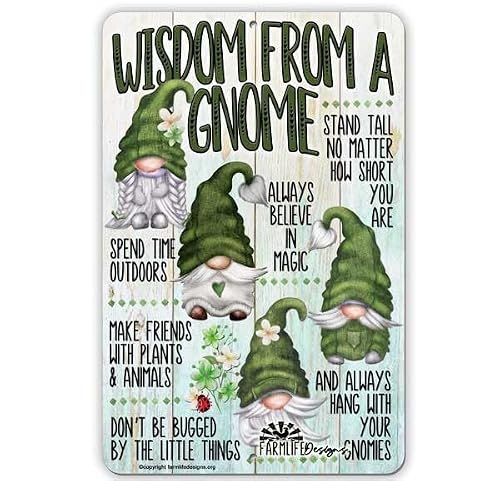 Gnome Wisdom Sign Advice gnomies metal tin wall art decor sayings gift handmade home decor