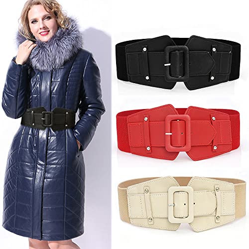 Women's Elastic Wide Waist Belt Vintage Simple Leather Stretch Girdle for Dresses2