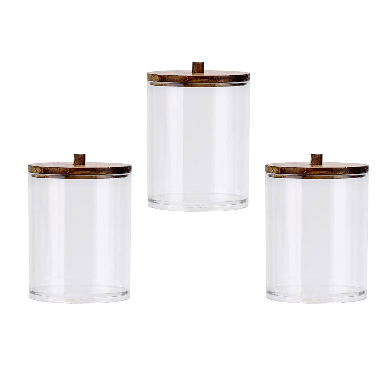 YWLUUOO Round Cosmetic Organizers with Natural Wooden Top Transparency Bathroom Storage Container with Wooden Tray Acrylic Cosmetic Organizers