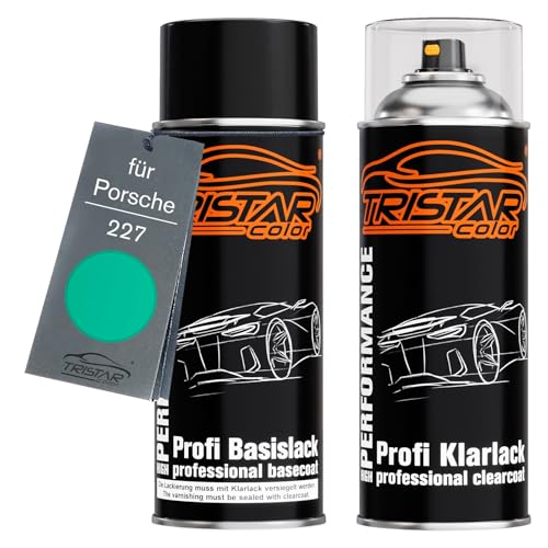 TRISTARcolor Autolack Spraydosen Set für Porsche 227 Hellgrün Basislack Klarlack Sprühdose 400ml