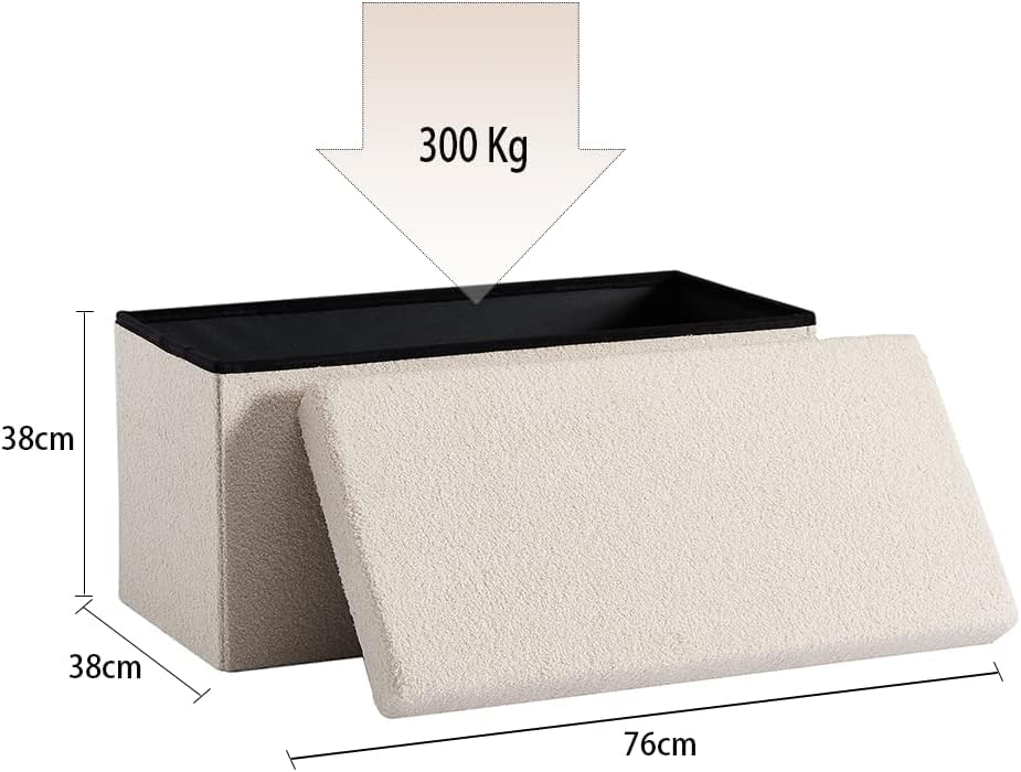 Zedelmaier Sitzbank Sitzwürfel mit Stauraum Plüschstoff Fußbank Truhen Aufbewahrungsbox faltbar belastbar bis 300 kg, Deckel abnehmbar, 76 x 38 x 38 cm (Beige-76)