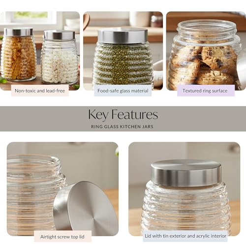Image of Cutting EDGE 1350ml Borosilicate Glass Jar with Stainless Steel Lid - Airtight Round Transparent Kitchen Storage Container Set of 2 for Snacks, Dry Fruits, Masala, Pickles, Coffee & Food Essentials