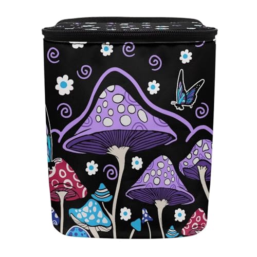 Image of Purple Hippie Mushroom Car Trash Bag Hanging Auto Garbage Bin Can with Lid,Leak Proof Reusable Adjustable Strap Car Garbage Bag for Travel /Picnic