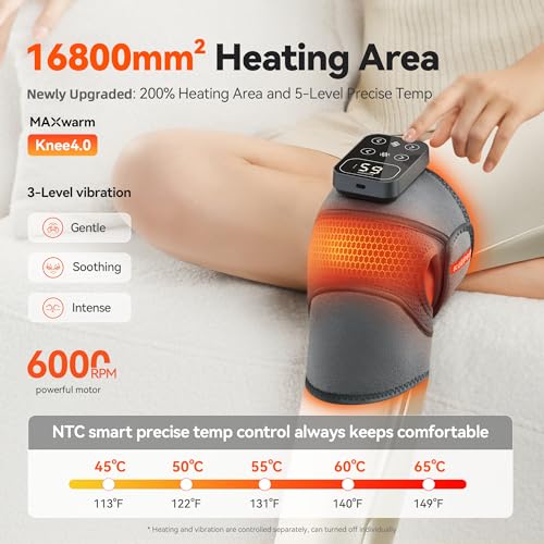 IKEEPFIT Cordless Knee Massager with Heat Vibration for Pain Relief, MAXwarm 4.0 - Electric Heated Knee Brace with 5 Hea - Additional View
