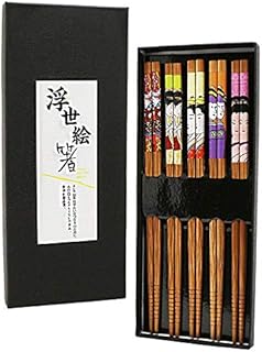 HUIMALL 5 Pairs Chopsticks, Chinese Chopsticks Gift Set Chinese Tableware Set Bamboo Chopsticks Set Wooden Chopsticks Reusable Chop Sticks Japanese Chopsticks with Case for Ramen Sushi Noodle Rice