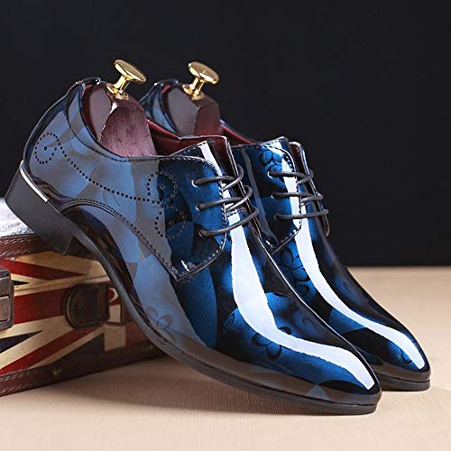 Image of Men Fashion Dress Business Shoe Pointed Toe Floral Patent Leather Lace Up Oxford Black Brown Red Grey