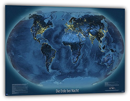 J.Bauer Karten Die Erde bei Nacht, XXL-Poster auf Fotopapier: 150x100 cm, deutsche Beschriftung Cover