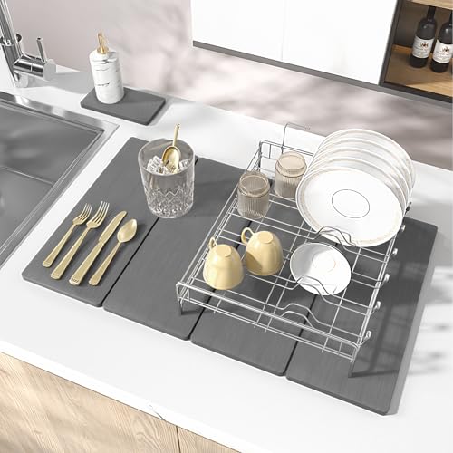 2PCS Stone Drying Mat for Kitchen Counter, Stone Dish Drying Mat - Diatomite Water Absorbing Drying Stone for Kitchen Counter Mat, Quick Dry Stone Mat Kitchen for Cups Dishes Bottles.