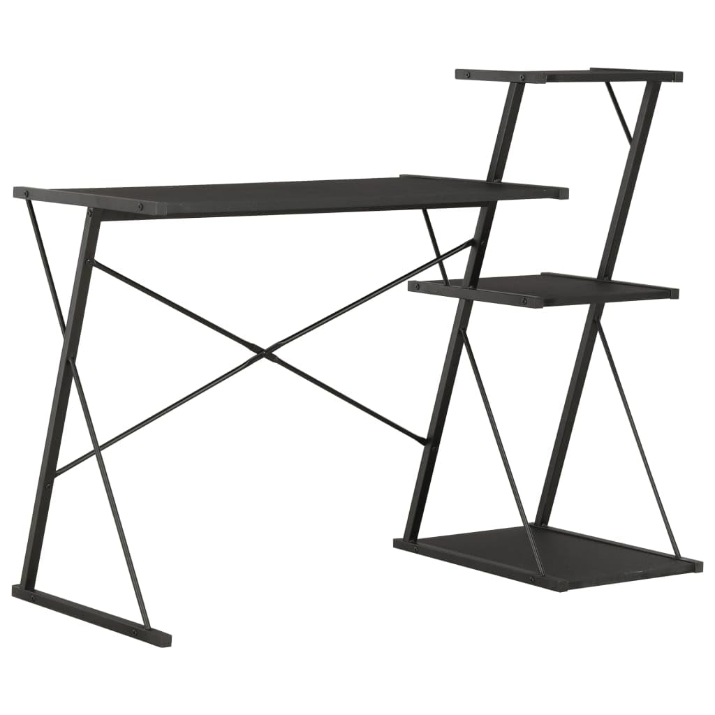 Scrivania con ripiano nero, 116 x 50 x 93 cm, scrivania per computer con gambe a forma di X, tavolo da lavoro per ufficio e casa, salvaspazio, con spazio di archiviazione e design ergonomico