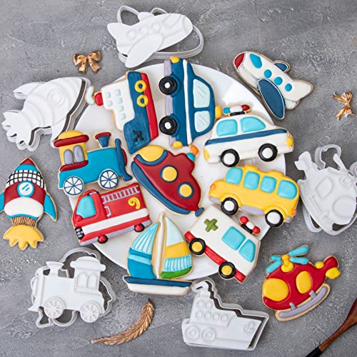 Mostop Police Car Cookie Cutters With Stamper, 3D Transportation Vehicle Cookie Mold For Candy Chocolate Biscuit Pastry Cheese Baking Molds #TOP6