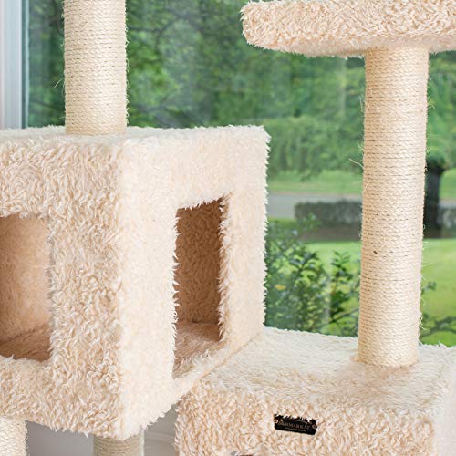 Árbol para gatos con dos casas de madera, 67" beige miniatura 5