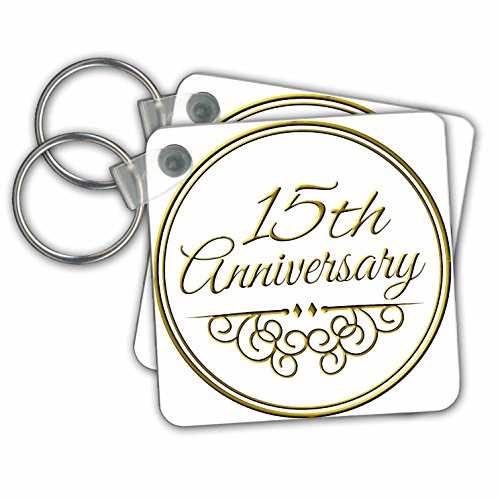 Porte-clés 15 ans de mariage motif doré de 6 cm multicolore