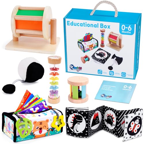 Image of KMTJT Montessori Toys for Babies 0-6 Months | Learning Educational Box Wooden Toys for Baby Infant Newborn Toys 0-6 Months | 1st First Birthday Gifts for 0 6 12 18 Months Boys Girls
