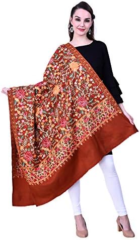 SWI WITH LABEL Women’s Kashmiri Fine Acrylic Shawl Wrap | Aari Embroidered Shawl for Women Inspired by Kashmiri Hand Embroidery | Free Size Winter Warm Stole & Gift Wrap