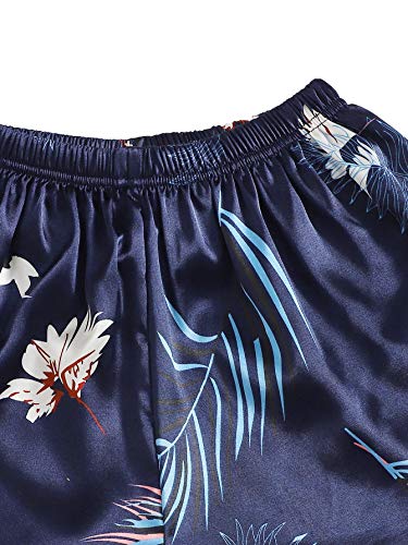 Shein Women's Plus 7Pcs Printed Cami And Shorts Silk Pajamas Set With Shirt And Eye Mask Plus Navy Blue Floral Xx-Large Plus #TOP3