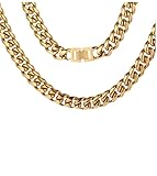 SELENIAS CADENA DE ESLABONES CUBANOS, estilo Hip Hop, de acero inoxidable con chapado de oro 18 quilates, perfecta apariencia de oro por su color, brillo y acabados