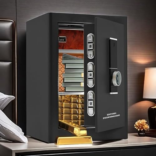 金庫 59.5L 指紋認証 防犯 電子 大型 大容量 保管庫 貴重品ボックス 家庭用 緊急電池ボックス付き アラーム機能付き防盗 旅館 店舗 事務所 ホテル 業務用 金 宝飾品 書類保管 a4ファイル 壁に固定可能 緊急キー2本 日本語取扱説明書付 531322A