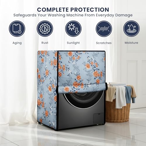Image of Robustt Front Load Fully Automatic Washing Machine Cover for 6 kg, 6.5 kg, 7kg & 7.5 kg (Printed) | Waterproof & Dustproof Polyester Fabric with Zipper | Protection Cover | 59 x 59 x 86 cms