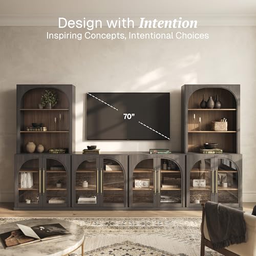 Image of BELLEZE Jagger 130 inch Wall Unit 6-Piece Modular TV Stand - Ebony