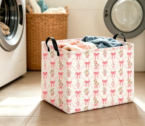 Image of CLOCOR Rectangular Storage Basket Empty,Gift Basket,Waterproof Storage Bin,Room Decor(Spring Flower)