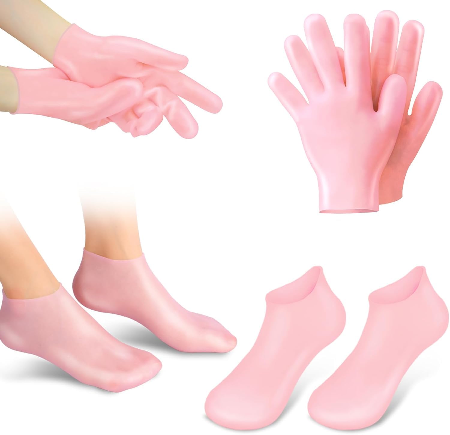 VPGS Moisturizing Gloves Socks Set 2 Pairs, Pink Silicone Moisturizing Socks and Gloves for Women Overnight Non-Slip feet Moisturizer Socks Reusable Foot Gloves to Repair Dry Cracked, Hands Feet Skin Care-picture-12